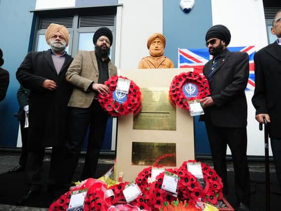 First World War memorial is unveiled at the Khalsa Science Academy Primary School, Alwoodley, Leeds...11th March 2017 ..Picture by Simon Hulme