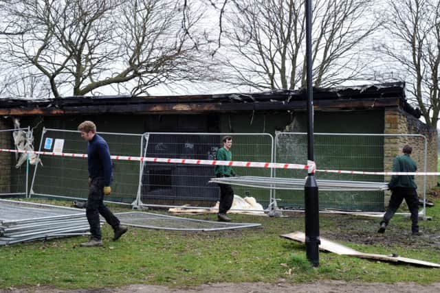 Fire damage to the changing rooms on Soldiers Field, Roundhay. PIC: Jonathan Gawthorpe