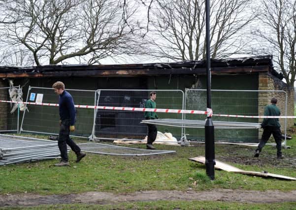 Fire damage to the changing rooms on Soldiers Field, Roundhay. PIC: Jonathan Gawthorpe