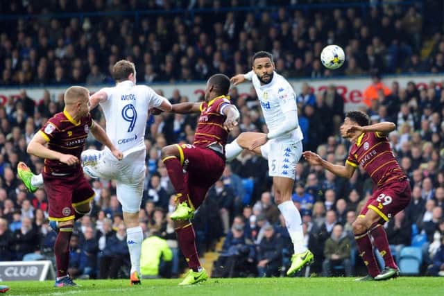 Kyle Bartley heads towards goal