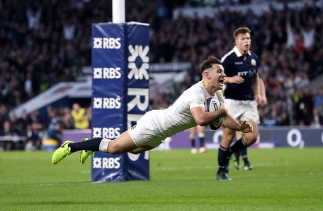 England's Danny Care scores his side's seventh try. Picture: Andrew Matthews/PA