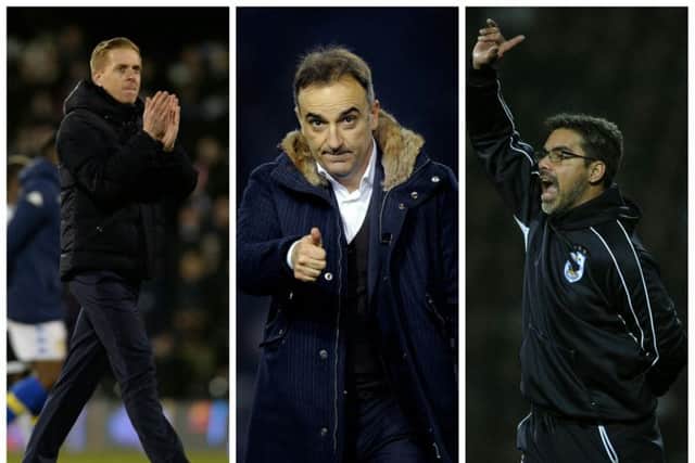 Leeds United head coach Garry Monk, Sheffield Wednesday boss Carlos Carvalhal and Huddersfield Town coach David Wagner.
