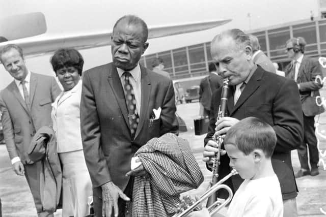 JUNE 1968: Louis Armstrong at Leeds Bradford Airport before his show.