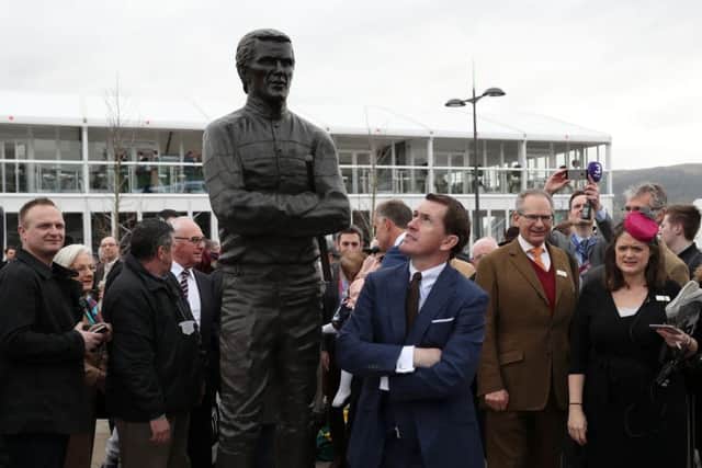 Sir AP McCoy unveils a statue of himself during Champion Day of the 2017 Cheltenham Festival. PIC: PA