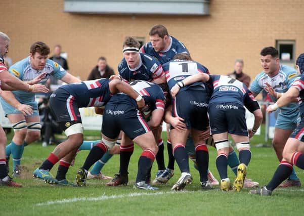 Doncaster Knights try to force the ball over the line against Yorkshire Carnegie. PIC: Glenn Ashley