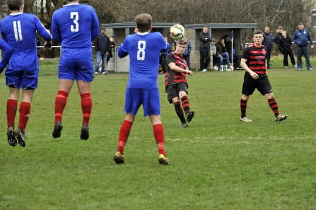 Russell Gill fires high with this free kick for Stanley. PIC: Steve Riding