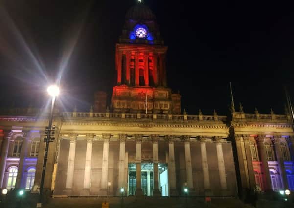 UNITY: Leeds Town Hall lit up in solidarity with London.