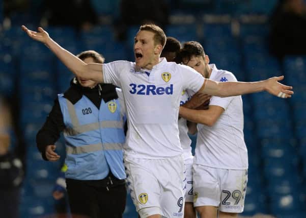 Chris Wood celebrates his opening goal.
 Picture: Bruce Rollinson