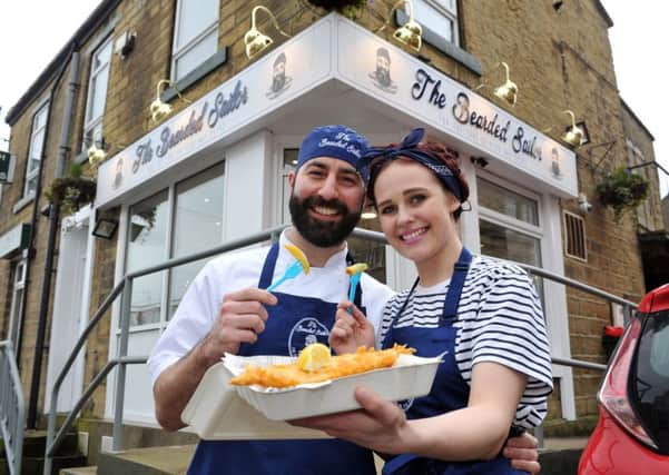 29 March 2017 .......    Former Pudsey Grangefield high school maths teacher Alex Papaioannou and ex-Asda buyer Hannah Hall took over the Graveleys fish and chip shop on Robin Lane last May,  revamping the shop and takeaway and have just re-opened under new name The Bearded Sailor. Picture Tony Johnson