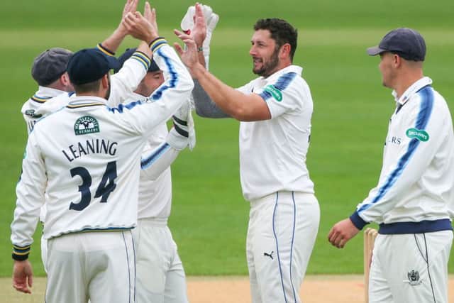 Yorkshires Tim Bresnan takes another wicket as the county side beat Leeds-Bradford students at Headingley yesterday in their final warm-up match (Picture: Alex Whitehead/SWpix.com).
