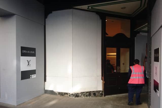 The Louis Vuitton shop front in Briggate, Leeds, after the ram-raid.