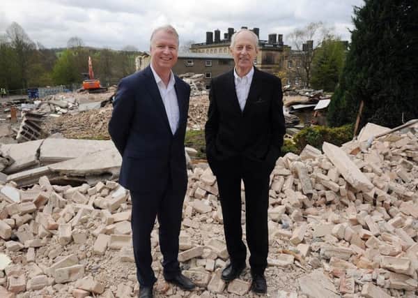 Rushbond developer Mark Finch and Wakefield Council leader Peter Box at the site at Bretton Hall where the old college student accommodation blocks are being demolished to make way for a luxury hotel.