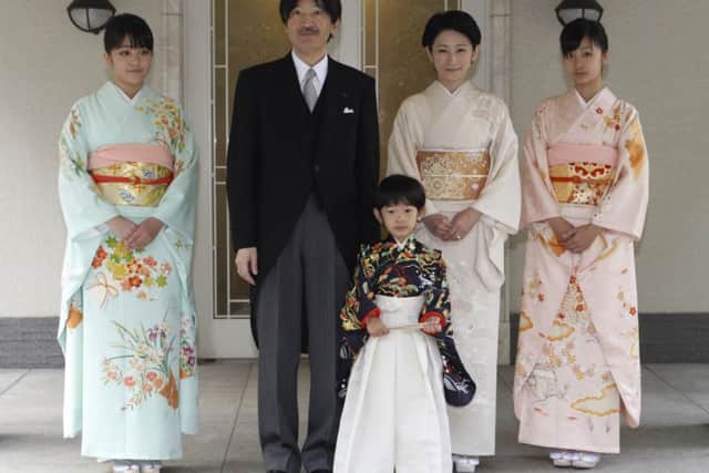 Yorkshire -bound: Princess Kako, right, with her parents, brother and sister at the Akasaka imperial estate in Tokyo