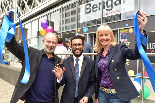 Celebrating the opening of the knockout new Bengal Brasserie in Merrion Way is, left to right, Leeds North East MP Fabian Hamilton, Bengal Brasserie managing director Malik Miah and Town Centre Securities Helen Green.