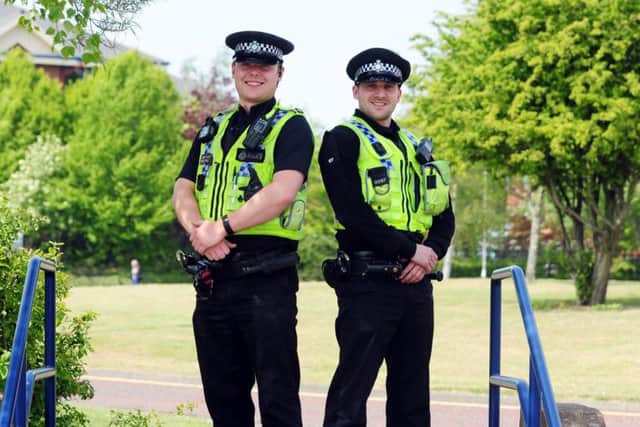 PC Tom White (left) and Pc Jordan Howson having been given Award for saving the life of 53 year old man, at Pudsey Police Station..11th May 2017 ..Picture by Simon Hulme