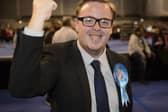 Scottish Conservative Candidate Thomas Kerr is announced as winning the former Labour stronghold seat of Shettleston, Glasgow, as the results of the local elections are announced at the Emirates Stadium in Glasgow.