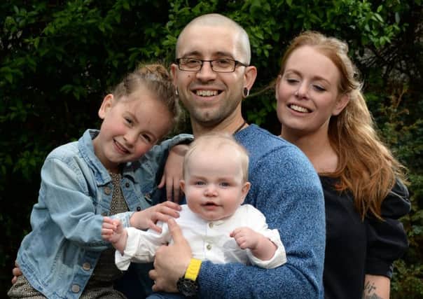 Danny Young, who is to run the Leeds half Marathon for the neonatal intesive car unit at Leeds general Infirmary, picture with Evie, Sebastian and wife Harriet.
Sebastian had breathing problems when he was born and spent 26 days at the LGI neonatal intensive car unit.
8 May 2017.  Picture Bruce Rollinson