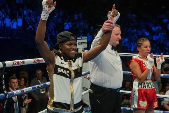 Nicola Adams OBE, celebrating her second professional fight win. Picture by James Hardisty.