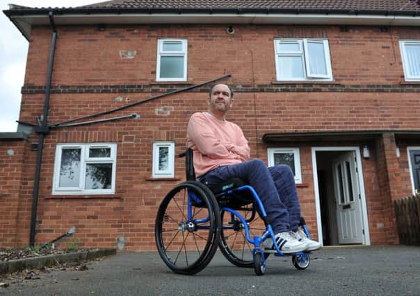 13 May 2017.......      Paul Kilbride from Calverley left housebound after heartless theives stole motability car, a VW Golf. Paul was paralysed from the neck down after breaking his neck in a rugby accident in 1995.  Picture Tony Johnson.