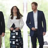 The Duke and Duchess of Cambridge and Prince Harry (right) arriving at the Queen Elizabeth Olympic Park in east London where they launched Heads Together - their new campaign to end mental health stigma. PA
