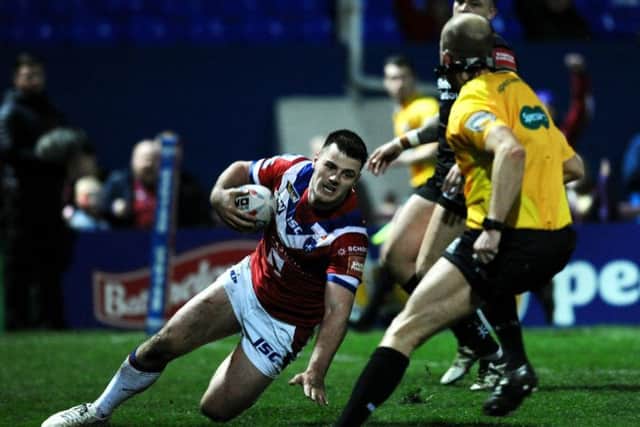 Joe Arundel scores against Leigh Centurions in March
