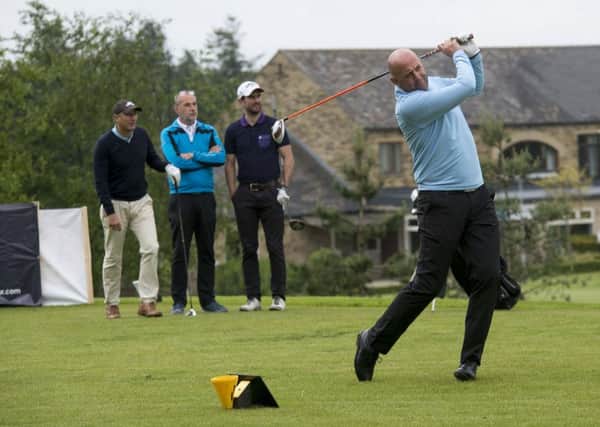 Gary McAllister drives at the first hole at Leeds Golf Centre yesterday during the Leeds Senior Masters morning pro-am.