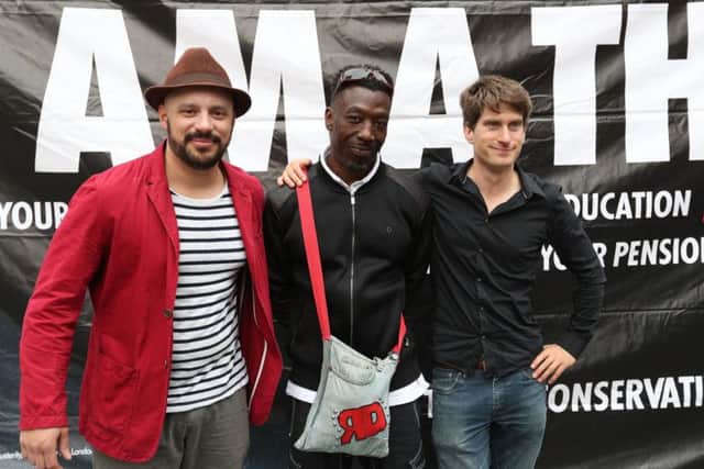 Captain Ska after performing their song Liar Liar GE2017 outside the BBC Broadcasting House in London, where people are protesting over Radio 1's refusal to play the song
