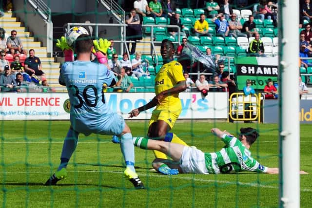 Leeds United's Hadi Sacko sees his shot saved by Shamrock Rovers' Michael Quinn during a pre-season tour of Ireland last summer.
 (
Picture: Jonathan Gawthorpe)