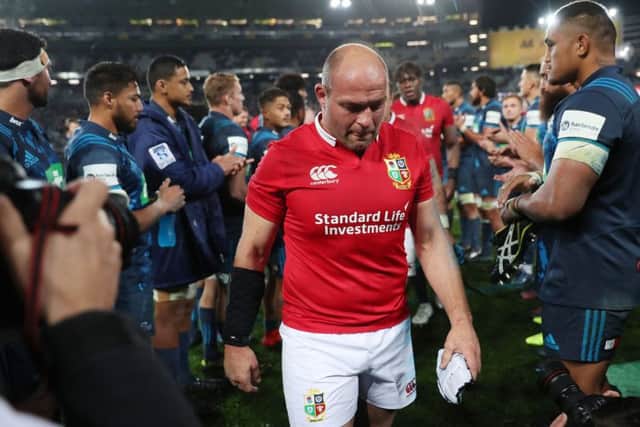 British and Irish Lions' Rory Best and team-mates after defeat to the Blues in the tour match at Eden Park, Auckland.