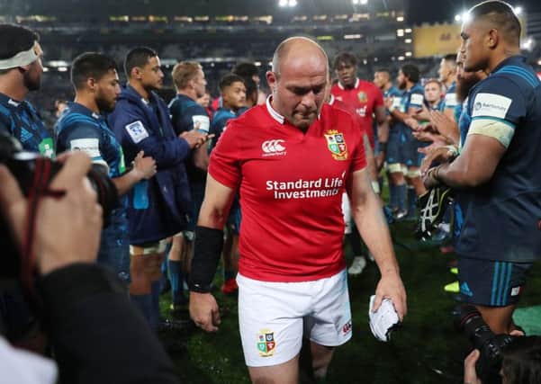British and Irish Lions' Rory Best and team-mates after defeat to the Blues in the tour match at Eden Park, Auckland.