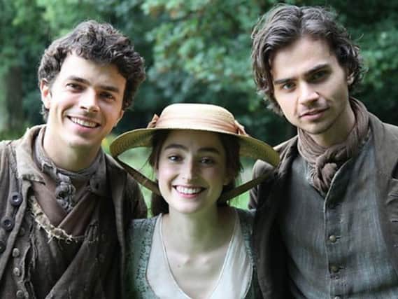 Ellise Chappell in the new series of Poldark with co-stars Harry Richardson and Tom York. (Photo: BBC).