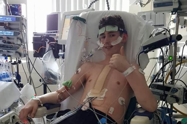 Connor Laws after his op at Newcastle's Freeman Hospital.