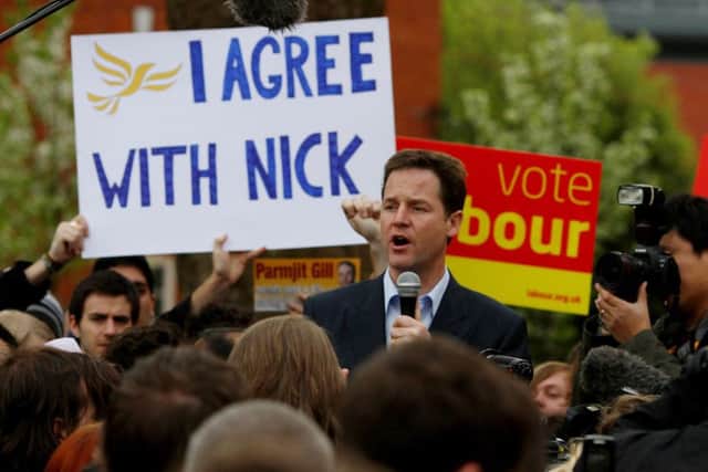 Nick Clegg talking to students at De Montfort University in Leicester as Lib Dem leader in 2010. Gareth Fuller/PA Wire