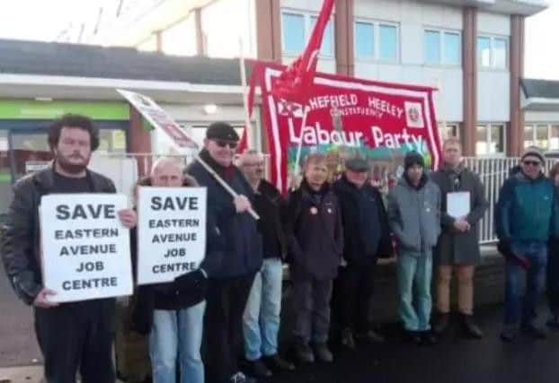 Campaigners at a previous protest against plans to close the Eastern Avenue job centre.