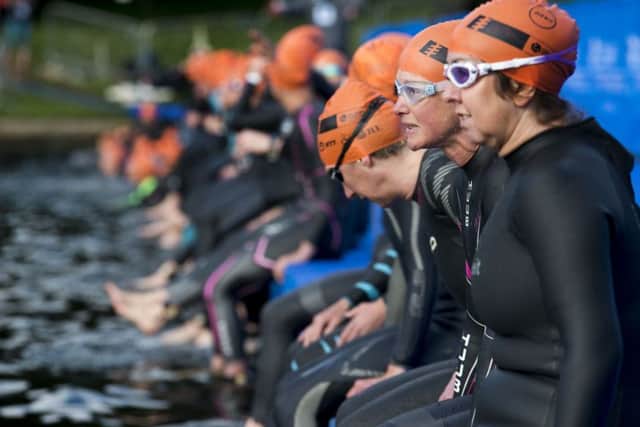 Swimmers taking part in the triathlon event at Roundhay Park.