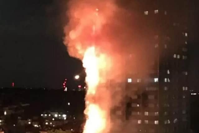 The 27 storey tower block was engulfed in flames. Pic PA