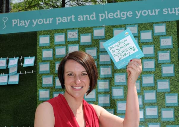 15 June 2017 .......  Cllr Lucinda Yeadon makes her pledge to improve air quality in city in City Square Leeds on National Clean Air Day. Picture Tony Johnson