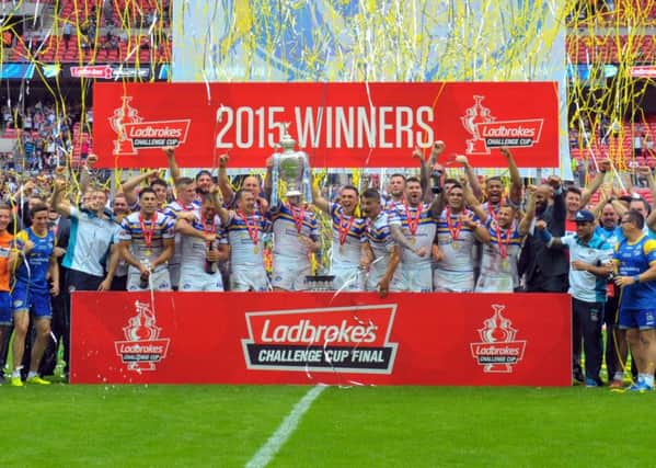Leeds Rhinos celebrate their 2015 Challenge Cup victory.
