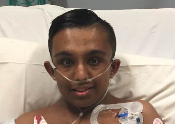 Akash in hospital in Leeds during his treatment.