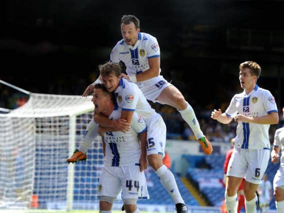 Ross McCormack celebrates scpring for Leeds on the opening day win over Brighton four years ago