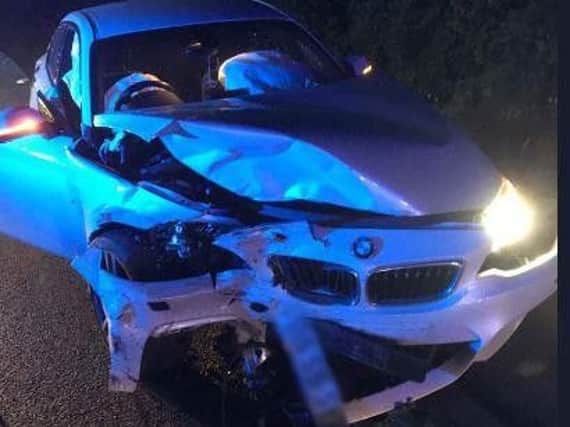The pregnant woman's car after the crash near Bramham (North Yorkshire Police RPG)