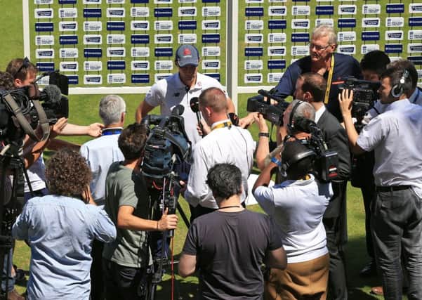 England captain Joe Root interviewed by the press during the nets session at Lord's. Picture: Nigel French/PA