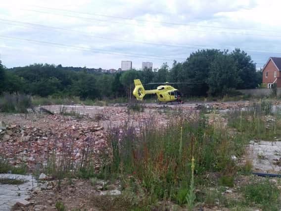 The air ambulance landed near the canal in Kirkstall