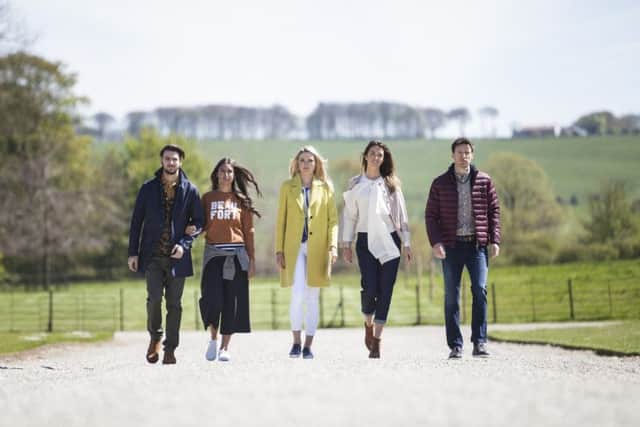 Fashion on the 2017 Great Yorkshire Show Catwalk: All from John Lewis Leeds. Left to right:
Idris Mac £110; mustard polo £20; cashmere cardigan £99; shirt £45; khaki chino £40; Chester Suede Chelsea boot £79, all John Lewis.
Modern Rarity Culotte £100; Barbour Bee Crew £109 available in Loved & Found; Barbour Affiliate Crew £89.95; John Lewis Stripe Top £25; And/Or Furina Shoe £75.
Becksondergaard clutch bag £65 available in Loved & Found; Pure acid yellow coat (available next season); Kin Laura Slater tie back top £49; And/Or Avalon ankle grazer denim £85; Kin Erland navy shoe £75.
People Tree Jacket £110 available in Loved & Found; Barbour denims £109 available in Loved & Found; Modern Rarity shirt £100; And/Or Tierra Shoe 95.
Barbour Impeller jacket £149; Barbour lambswool jumper £84.95; John Lewis shirt £45; Hugo Boss jean £119; Paul Smith Inky shoe £175. Picture by Doug Jackson.