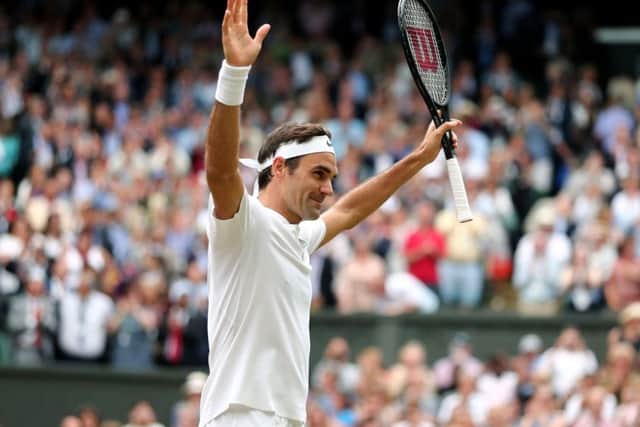 Roger Federer celebrates victory over Tomas Berdych. Picture: Gareth Fuller/PA