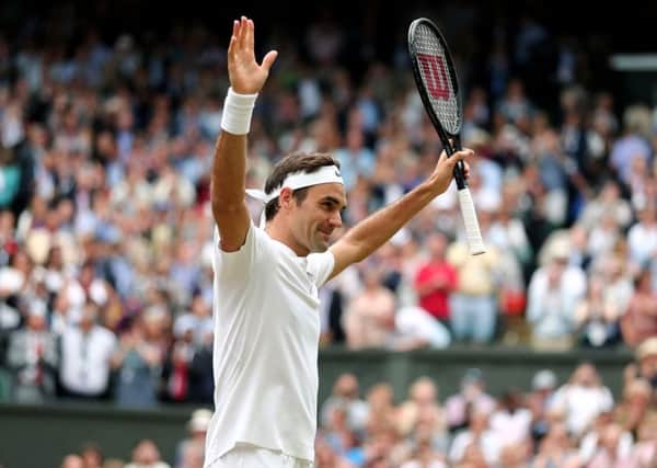 Roger Federer celebrates victory over Tomas Berdych. Picture: Gareth Fuller/PA