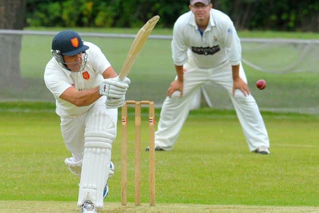 John Goldthorpe, of Pool, guides the ball legside against Beckwithshaw. PIC: Steve Riding