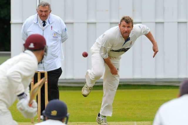 Beckwithshaw bowler Stuart Hudson in action at Pool. PIC: Steve Riding