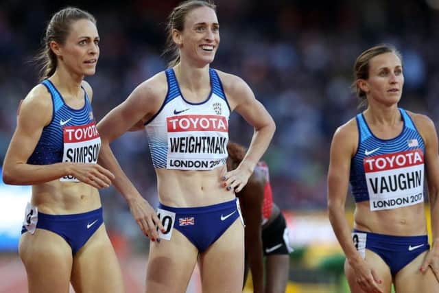 Laura Weightman smiles as she looks at the big screen following her semi-final at the London Stadium. PIC: PA
