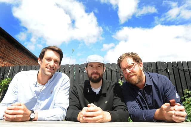 4 Aug 2017..... Owners of the brand 'Don't Mess With Yorkshire' L-R Tom Brown,Sam Barratt and Ash Kollakowski. Picture Scott Merrylees